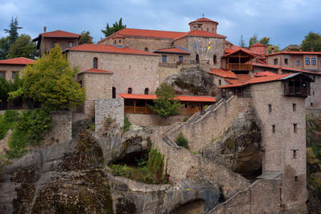 Great Meteoron Monastery. Beautiful scenic view, ancient traditional greek building on the top of...