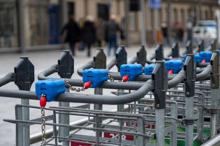 LUXEMBOURG - MAR 2: A batch of trolley in the central train station, luxembourg on March 2, 2017.のeditorial素材