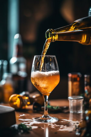 Pouring beer into a glass on the background of the bar.の素材