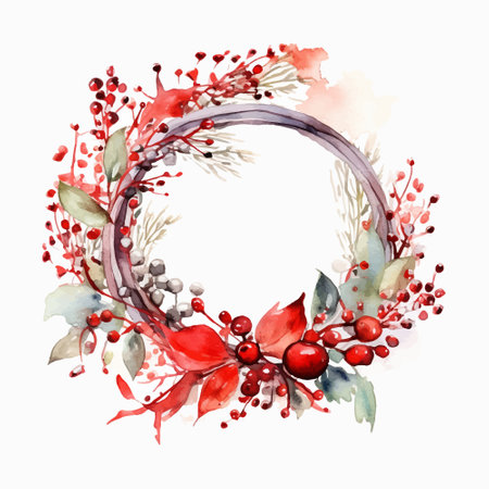 Christmas watercolor wreath. Hand painted illustration on white background.のイラスト素材