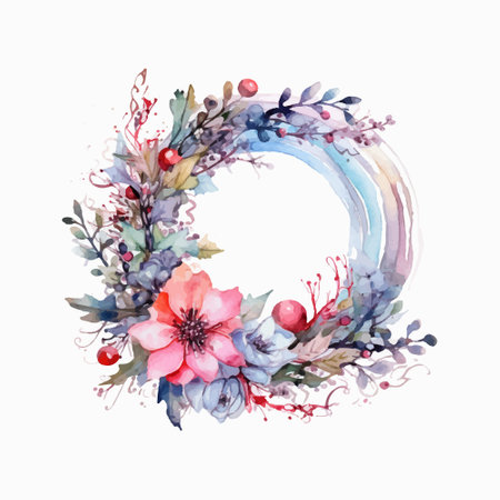 Watercolor floral wreath isolated on white background. Hand painted illustration.のイラスト素材