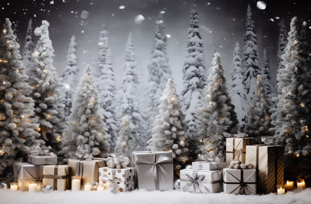 Christmas and New Year background with snowflakes and gift boxes.の素材