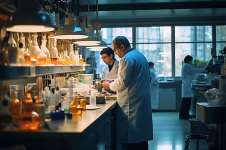 Group of scientists working in laboratoryの素材