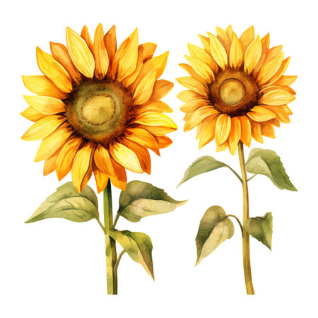 Sunflower watercolor set. Hand drawn watercolor illustration isolated on white backgroundのイラスト素材