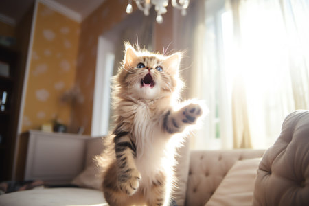 cute cat playing at homeの素材