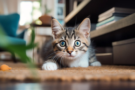 cute cat playing at homeの素材