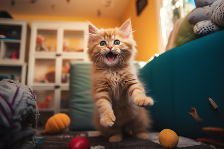 cute cat playing at homeの素材