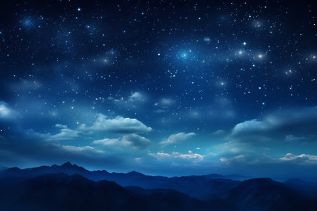 Starry sky at night above the mountain rangeの素材