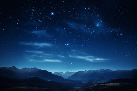 Starry sky at night above the mountain rangeの素材