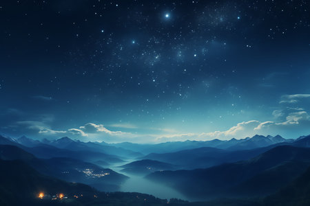 Starry sky at night above the mountain rangeの素材
