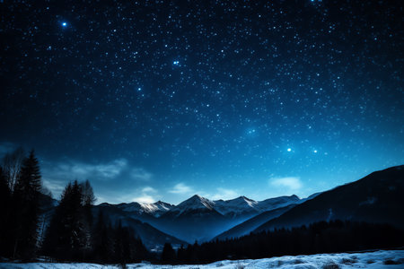 Starry sky at night above the mountain rangeの素材