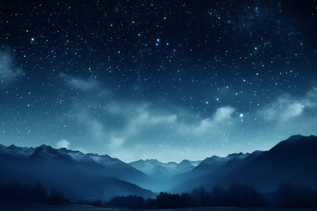 Starry sky at night above the mountain rangeの素材