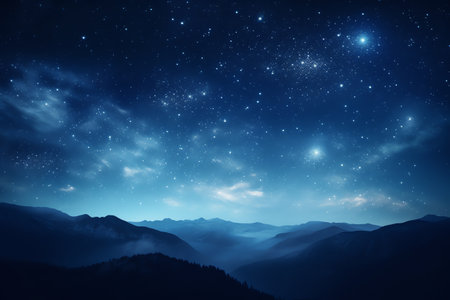 Starry sky at night above the mountain rangeの素材