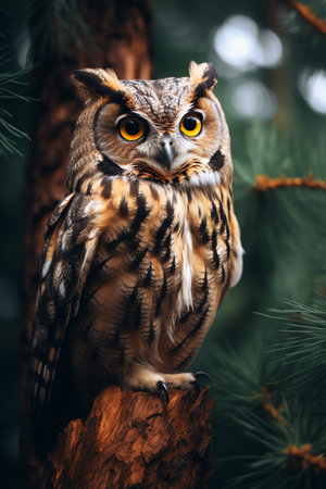 Owl sitting on a branch of a  tree in the forestの素材