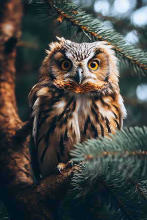 Owl sitting on a branch of a  tree in the forestの素材