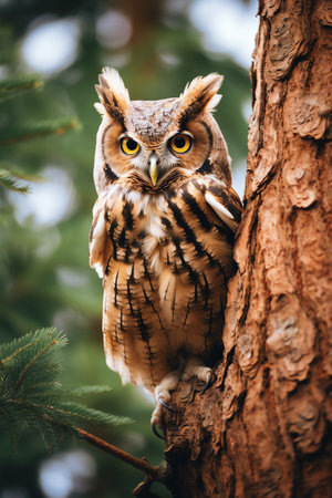 Owl sitting on a branch of a  tree in the forestの素材