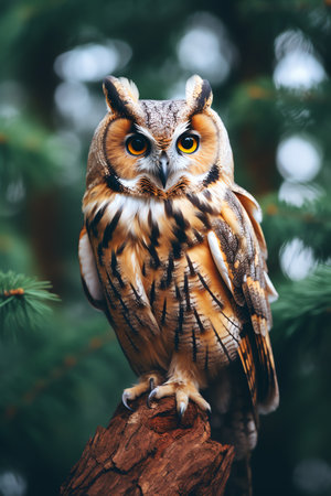 Owl sitting on a branch of a  tree in the forestの素材