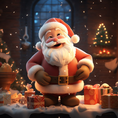 Christmas illustration of Santa Claus with giftsの素材