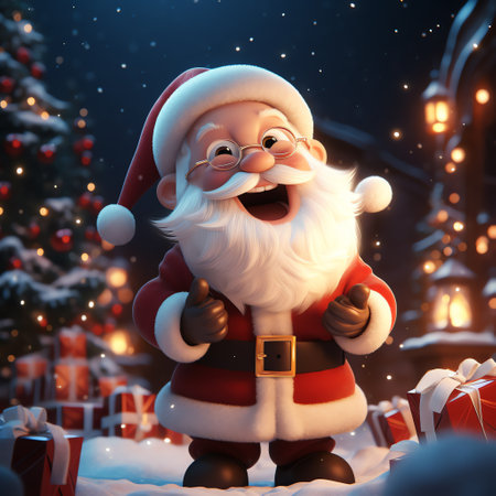Christmas illustration of Santa Claus with giftsの素材