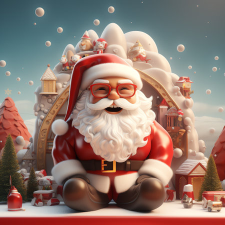 Christmas illustration of Santa Claus with giftsの素材