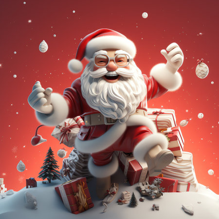 Christmas illustration of Santa Claus with giftsの素材