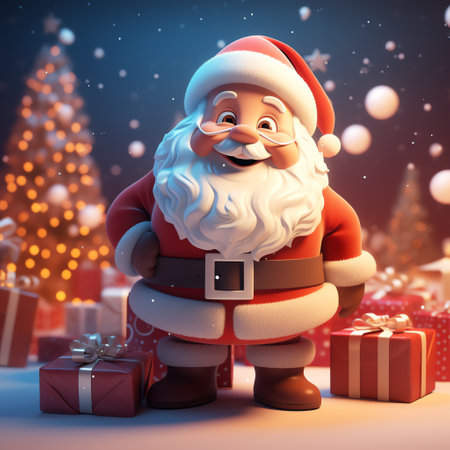 Christmas illustration of Santa Claus with giftsの素材