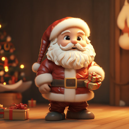 Christmas illustration of Santa Claus with giftsの素材