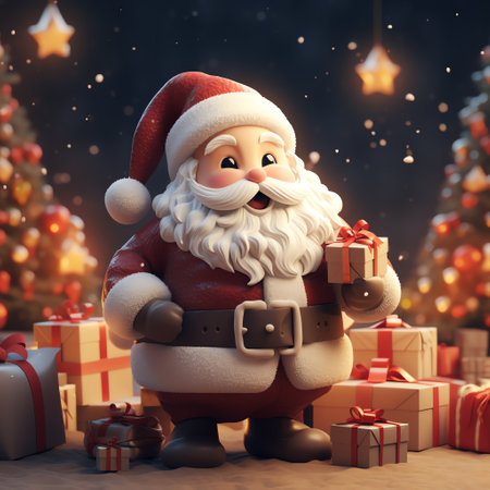 Christmas illustration of Santa Claus with giftsの素材