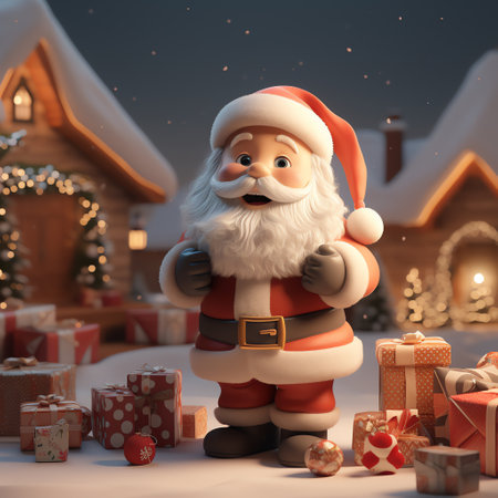 Christmas illustration of Santa Claus with giftsの素材