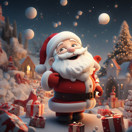 Christmas illustration of Santa Claus with giftsの素材