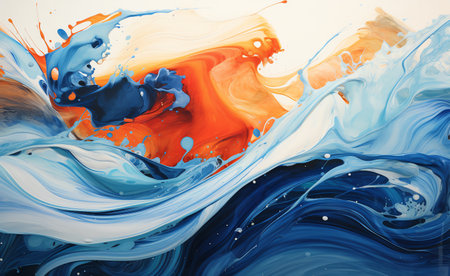 abstract background with blue, red and white paint splashesの素材