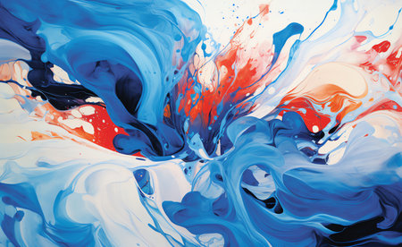 abstract background with blue, red and white paint splashesの素材