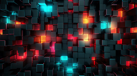abstract geometric background with neon lights and cubesの素材