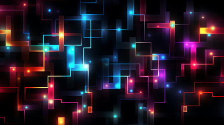 abstract geometric background with neon lights and cubesの素材