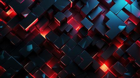 abstract geometric background with neon lights and cubesの素材