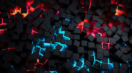 abstract geometric background with neon lights and cubesの素材