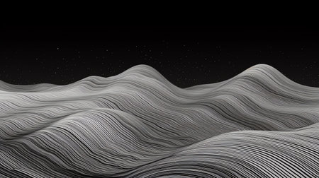 Abstract line landscape with mountains and stars backgroundの素材