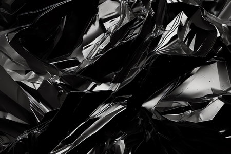 Black crumpled foil abstract backgroundの素材