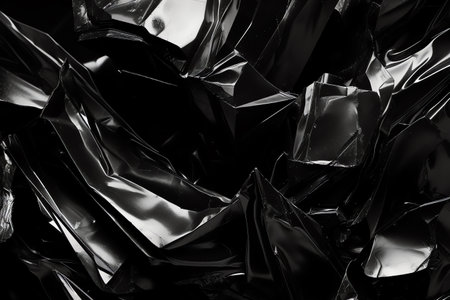 Black crumpled foil abstract backgroundの素材