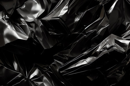 Black crumpled foil abstract backgroundの素材
