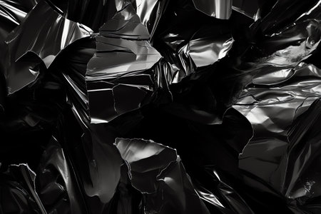 Black crumpled foil abstract backgroundの素材