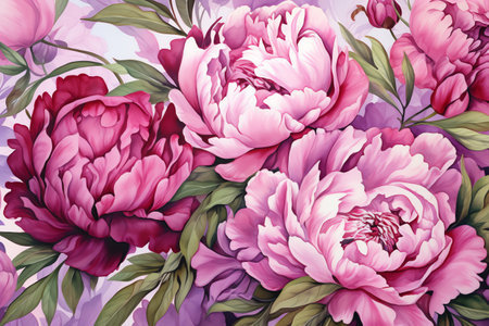 Beautiful peony flowers background in watercolor styleの素材