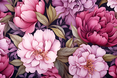 Beautiful peony flowers background in watercolor styleの素材