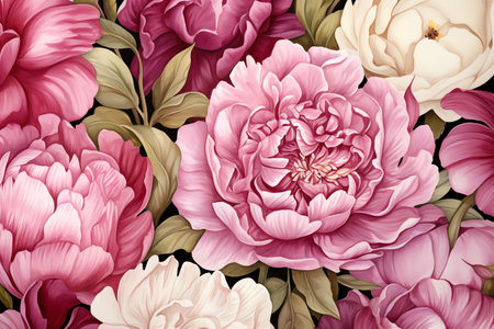 Beautiful peony flowers background in watercolor styleの素材