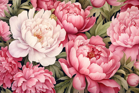 Beautiful peony flowers background in watercolor styleの素材