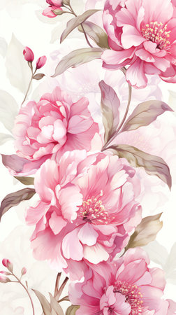 Peony flowers watercolor background. Vertical image for mobileの素材