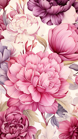 Peony flowers watercolor background. Vertical image for mobileの素材