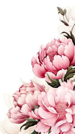 Peony flowers watercolor background. Vertical image for mobileの素材
