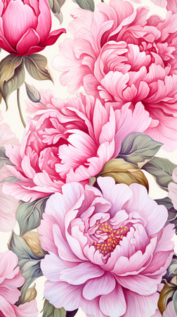 Peony flowers watercolor background. Vertical image for mobileの素材