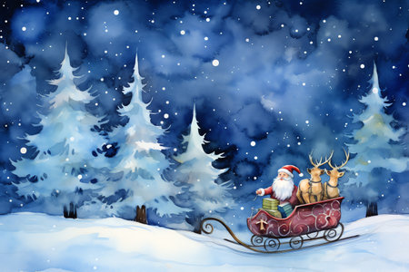 Christmas Santa Claus on a sleigh pulled by a reindeer background wallpaperの素材